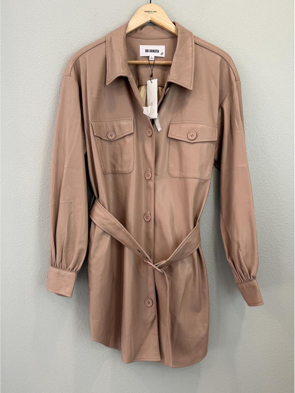 Steve Madden BB Dakota Faux Leather Tan Trench Coach Dress - Women's Large NWT